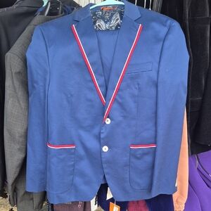 Men's Blue Blazer with Red Accents